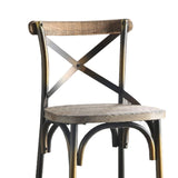 Benzara Wood and Metal Frame Bar Chair with X Style Back, Copper and Brown BM185391 Copper and Brown Solid Wood and Metal BM185391