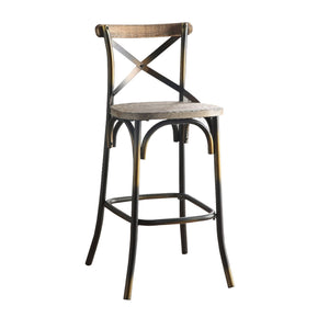 Benzara Wood and Metal Frame Bar Chair with X Style Back, Copper and Brown BM185391 Copper and Brown Solid Wood and Metal BM185391