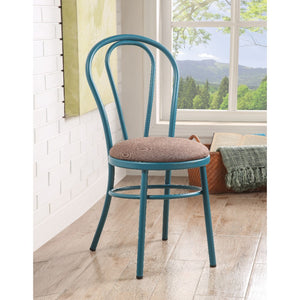 Benzara Set of Two Metal Side Chairs with Padded Seat, Teal BM185399 Teal Metal & Fabric BM185399