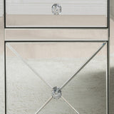 Benzara 2 Drawer End Table with Mirror Panels and Faux Crystal Inserts, Silver BM185406 Silver Wood, Mirror and Faux Crystals BM185406