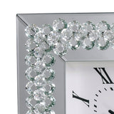 Benzara Square Shaped Wall Clock with Faux Crystals Inlay, Silver BM185414 Silver Faux crystals, Mirror, Engineered wood BM185414