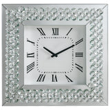 Square Shaped Wall Clock with Faux Crystals Inlay, Silver