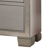 Benzara Two Drawer Nightstand With Mirror Insert Front Trim, Platinum BM185423 Gray Wood Mirror Metal BM185423