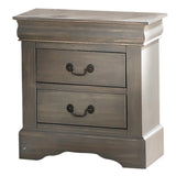 2 Drawer Wooden Nightstand with Antique Metal Handles, Gray
