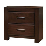 Benzara Wooden Nightstand with Two Drawers and Metal Handles, Brown BM185433 Brown Solid Wood BM185433