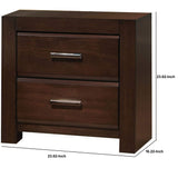 Benzara Wooden Nightstand with Two Drawers and Metal Handles, Brown BM185433 Brown Solid Wood BM185433
