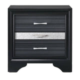Benzara 2 Drawer Wooden Nightstand with Felt Lined Jewelry Tray, Black BM185438 Black Solid Wood BM185438