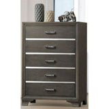 Benzara Wooden Five Drawer Chest With Bracket Legs, Gray BM185458 Gray Wood BM185458