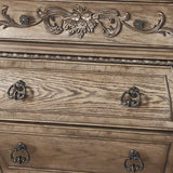 Benzara Three Drawer Nightstand With Antique Handles & Scrolled Legs, Vintage Oak Finish BM185462 Brown Wood BM185462
