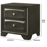 Benzara Two Drawer Nightstand With Brushed Nickel Accent And Chamfered Legs, Antique Gray BM185465 Gray Wood BM185465