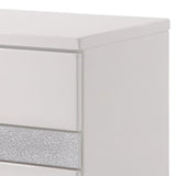 Benzara Nightstand With Three Center Metal Glide Drawers In White Gloss Finish BM185468 White Wood BM185468