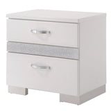 Nightstand With Three Center Metal Glide Drawers In White Gloss Finish