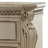 Benzara Two Drawer Nightstand With Carved Details And Cabriole Legs, Antique Pearl BM185474 White Wood, Poly Resin BM185474