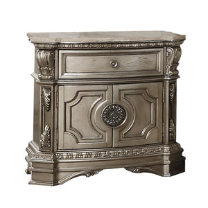 Benzara 1 Drawer Wooden Nightstand with Floral Accents and 2 Door Storage, Gold BM185480 Gold Solid wood, Veneer BM185480