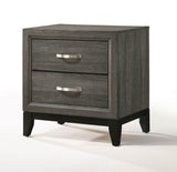 Benzara Two Drawer Nightstand With Tapered Feet, Weathered Gray BM185487 Gray Wood, Veneer BM185487