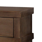 Benzara Two Drawer Nightstand With Metal Handle, Antique Oak BM185505 Brown Wood, Metal BM185505