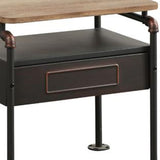 Benzara Industrial Pipe Detailed Nightstand With One Drawer And One Shelf, Antique Oak and Sandy Grey BM185511 Oak and Grey Metal Wood BM185511