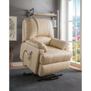 Benzara Contemporary Polyurethane Upholstered Metal Recliner with Power Lift, Beige BM185601 Beige Polyurethane and Metal BM185601