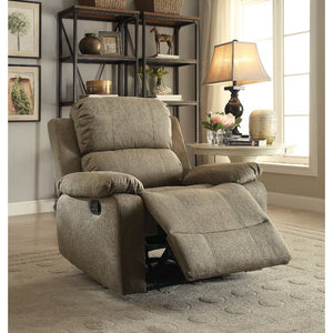 Benzara Contemporary Microfiber Upholstered Metal Recliner with Pillow Top, Brown BM185603 Brown Microfiber and Metal BM185603