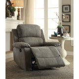 Benzara Contemporary Microfiber Upholstered Metal Recliner with Pillow Top, Gray BM185604 Gray Microfiber and Metal BM185604