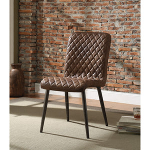 Benzara Dimond Patterned Faux Leather Upholstered Metal Side Chair, Set of Two, Brown BM185660 Brown Faux Leather and Metal BM185660