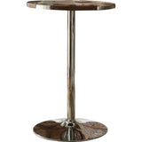 Benzara Faux Leather Upholstered Bar Table with Aluminium Stand, Brown and Silver BM185662 Brown and Silver Faux Leather Aluminium and Wood BM185662