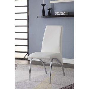 Benzara Polyurethane Upholstered Metal Side Chair, Set of Two, White and Silver BM185667 White and Silver Metal and Polyurethane BM185667