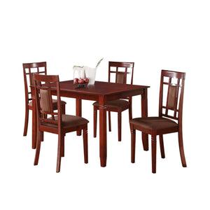 Benzara Transitional Style Wooden Dining Set with Grid Back Chairs, Pack of Five, Brown BM185669 Brown Wood and Microfiber BM185669