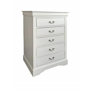 Benzara Traditional Style Wood and Metal Chest with 5 Drawers, White BM185686 White Wood and Metal BM185686