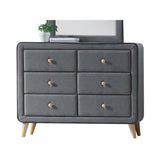 Benzara Transitional Style Wood and Fabric Upholstery Dresser with 6 Drawers, Gray BM185688 Gray Wood and Fabric BM185688