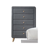 Benzara Transitional Style Wood and Fabric Upholstery Chest with 5 Drawers, Gray BM185689 Gray Wood and Fabric BM185689