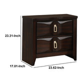 Benzara Transitional Style Wood Nightstand with 2 Drawers, Espresso Brown BM185690 Brown Wood and Metal BM185690