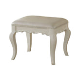 Traditional Style Wood and Leatherette Vanity Stool with Padded Seat, White