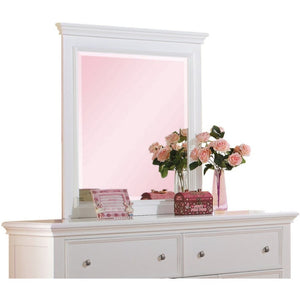 Benzara Transitional Style Wooden Frame Beveled Mirror with Molded Details, White BM185708 White Solid Wood and Mirror BM185708