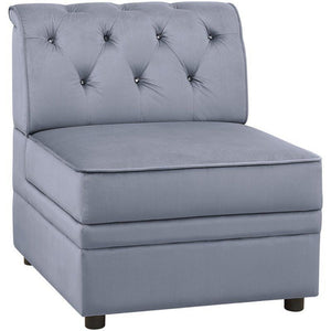 Benzara Traditional Style Velvet Modular Armless Chair with Tufting, Gray BM185736 Gray Velvet Wood and Plastic BM185736