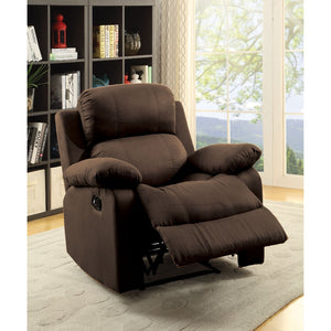 Benzara Fabric Split Back Recliner with Pillow Top Arms, Dark Brown BM185748 Brown Solid wood, Fabric, Metal BM185748