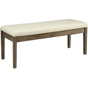 Benzara Contemporary Style Wood and Linen Bench with Tapered Legs, Beige and Brown BM185759 Beige and Brown Wood and Linen BM185759