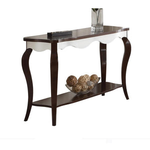 Benzara Rectangular Wooden Sofa Table with Cabriole Legs, Walnut Brown and White  BM185767 Brown and White  Wood   BM185767