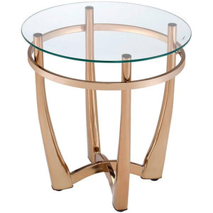 Benzara Glass Top Round End Table with Metal Base, Champagne Gold and Clear BM185777 Gold and Clear Metal and Glass BM185777