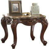 Benzara Marble Top End Table With Motif Engraved Cabriole Legs, Brown BM185779 Brown Marble and Solid Wood BM185779