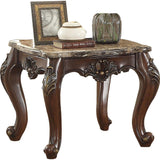 Benzara Marble Top End Table With Carved Floral Motifs Wooden Feet, Brown BM185782 Brown Marble Wood BM185782