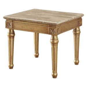 Benzara Marble Top End Table With Fluted Detail Wooden Turned Legs, Gold BM185785 Gold Marble BM185785