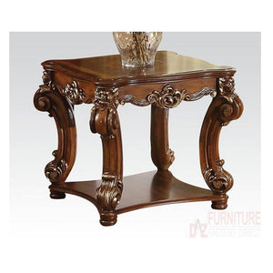 Benzara Square Top End Table With Scrolled Leg And Bottom Shelf, Cherry Brown BM185791 Brown Wood BM185791