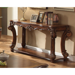 Benzara Rectangular Sofa Table With Scrolled Leg And Bottom Shelf, Cherry Brown BM185792 Brown Wood BM185792