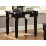 Benzara Wooden End Table With Contrast Carved Motif Turned Legs, Black BM185794 Black Wood BM185794