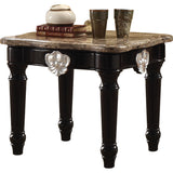 Benzara Marble Top End Table With Contrast Carved Motif Turned Wood Legs, Black BM185795 Black Marble Wood BM185795