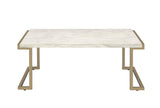 Benzara Faux Marble Top Coffee Table With Metal Base, White And Gold BM185797 White, Gold Marble and Metal BM185797