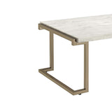 Benzara Faux Marble Top Coffee Table With Metal Base, White And Gold BM185797 White, Gold Marble and Metal BM185797