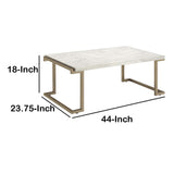 Benzara Faux Marble Top Coffee Table With Metal Base, White And Gold BM185797 White, Gold Marble and Metal BM185797