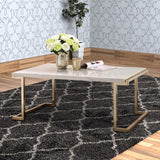 Benzara Faux Marble Top Coffee Table With Metal Base, White And Gold BM185797 White, Gold Marble and Metal BM185797